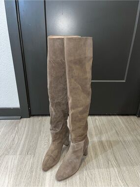 Zara Taupe Suede Over-the-Knee Boots
